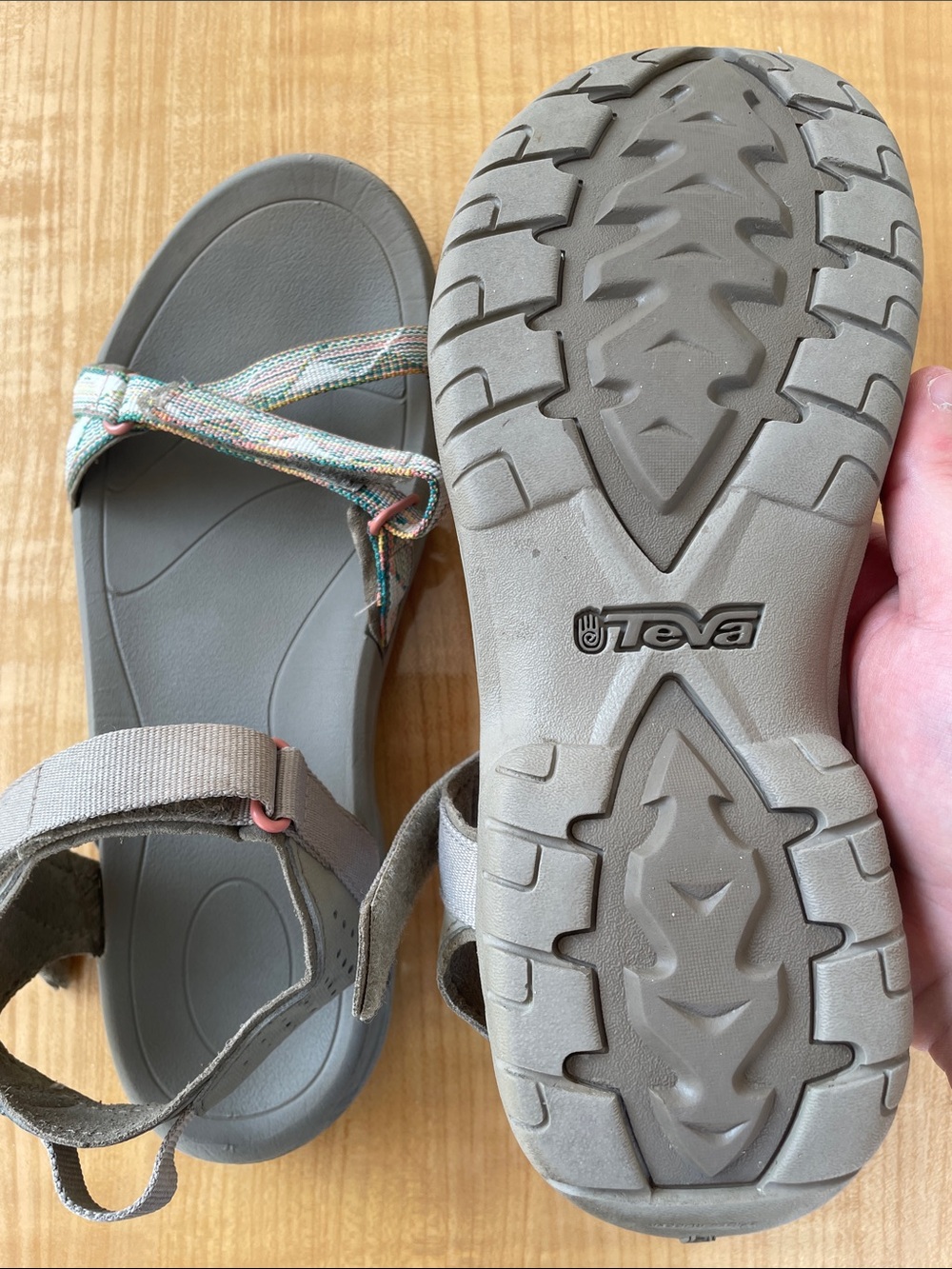 Teva Women's Verra Taupe Sport Sandals with Multicolor Woven Straps Size 9.5